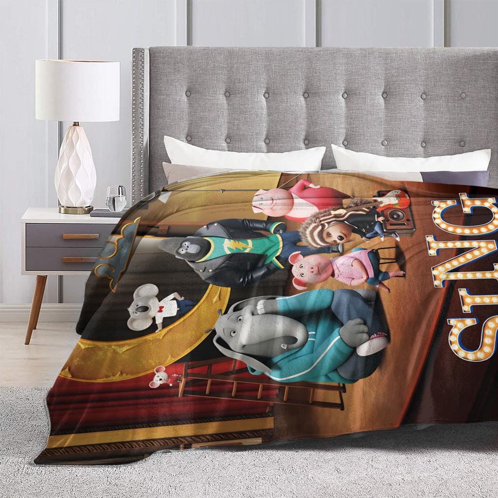 Warm Soft Blanket Camping Sing 2 Movie Characters Buster Ash Bedding Throws Flannel Bedspread For Couch Chair Sofa Bed Cover
