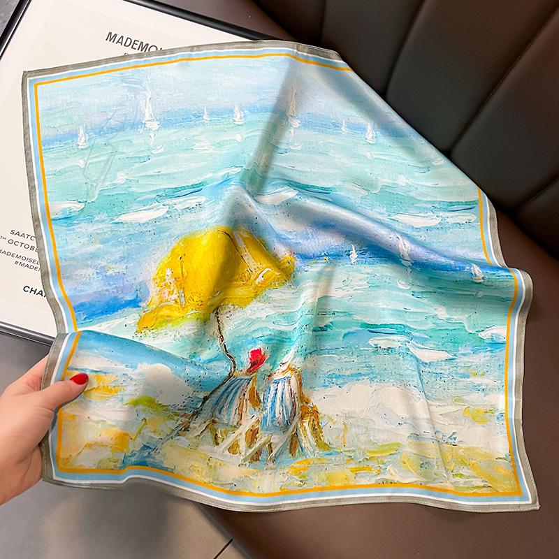 

Мультяшный шарф из тутового шелка в корейском стиле - Идеально подходит для весенне-летней пляжной одежды и в качестве универсального подарка. 53x53 cm