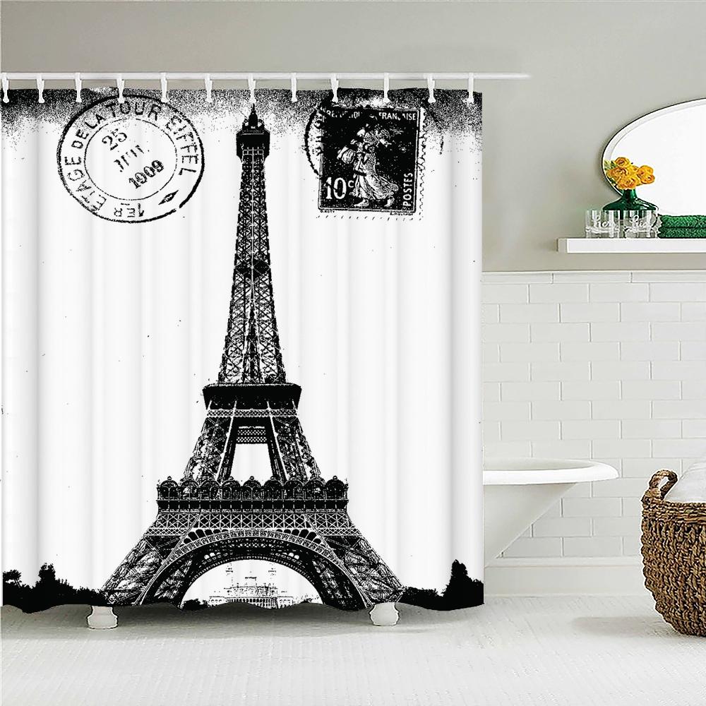 3D Print Paris Tower Bathroom Shower Curtains Waterproof Polyester Fabric With Hooks 240X180Cm Bath Screen Home Decor Curtain