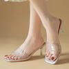 fashion Transparent Pvc High Heels Slippers Women Sexy Clear Metal Thin Heeled Sandals Woman Summer 2024 Silver Open Toe Jelly Slides