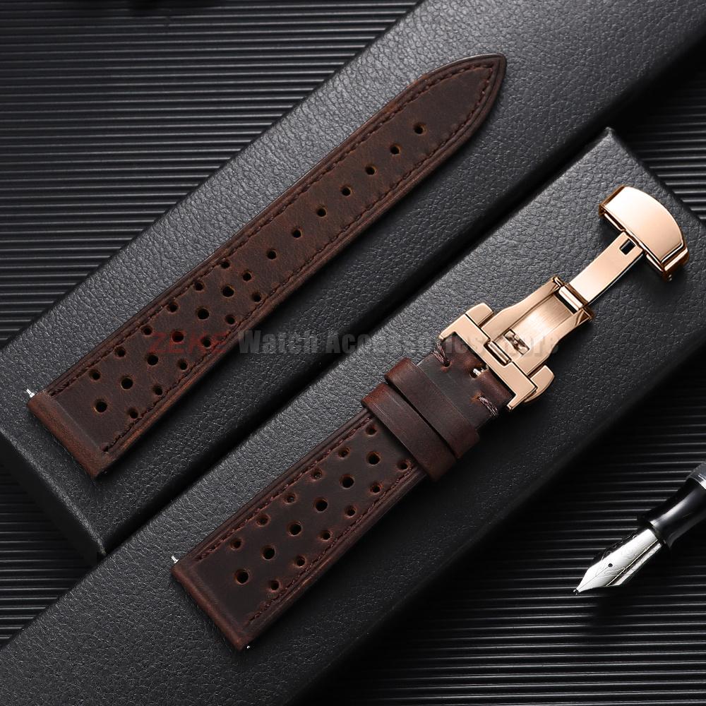 Quick Release Vintage Leather Watch Strap Stitching Cowhide Band for Omega 18/19/20/21/22/24mm Deployment Clasp Wrist Bracelet