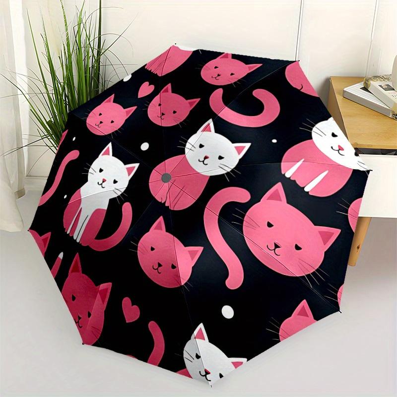 1pc Cat Pattern Automatic Open/Close Umbrella with Windproof, Functional Design, 8-Rib Sturdy Canopy, Durable Ribs143