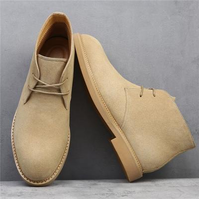 Fashion Brown Chelsea Boots Men British Style High Top Suede Leather Shoes For Men Lace-up Pointed Toe Design Men's Ankle Boots