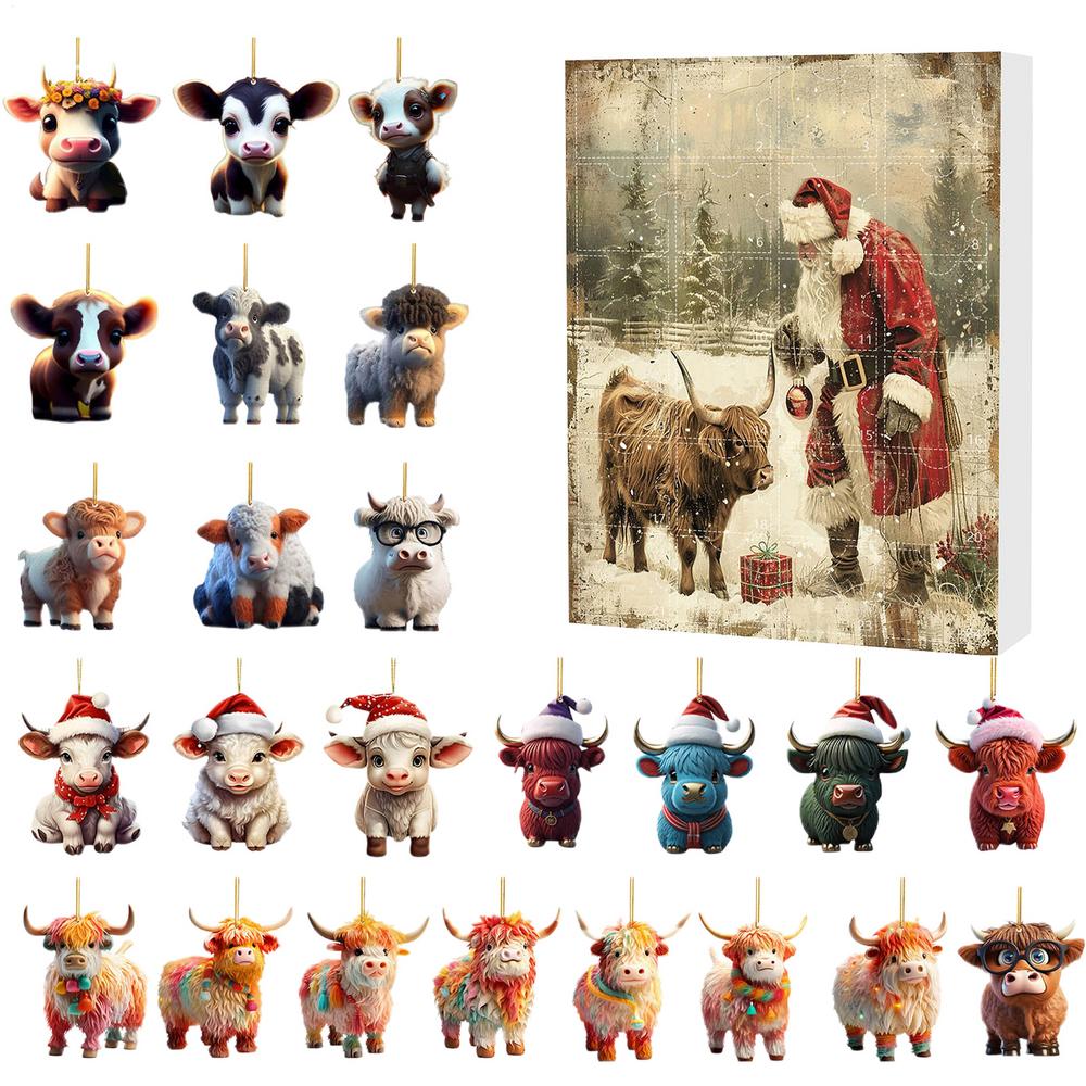 Christmas 2D Acrylic Ornaments 24-Day Countdown Calendar Animal Charm Tree Hanging Pendant 2026 New Year Holidays Kids Gifts