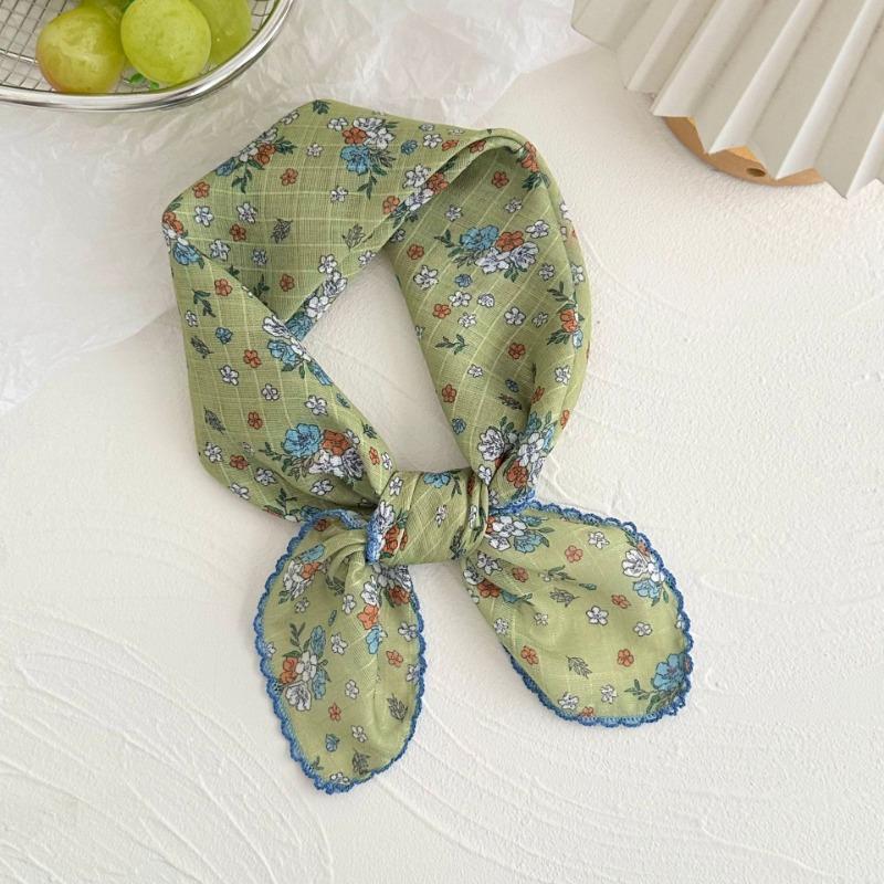 Silk scarf new retro literary cotton and linen square scarf decorative scarf floral headscarf headband multi-purpose scarf small shawl