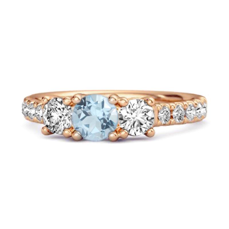 

Blue Topaz Triple Stone Pavé Band Ring - 925 Sterling Silver Rose Gold Vermeil 10.5 рожевий колір золота