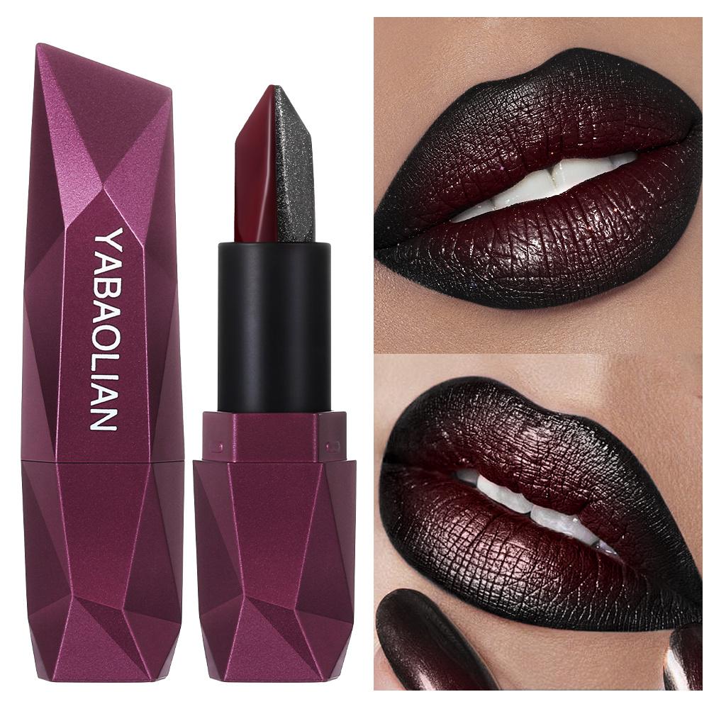 Dual Color Pearl Lipstick Red & Black Two-Tone Lipstick with Gold Shimmer Hydrating Watery Glossy Finish Long-Lasting Non-Sticky Lip Makeup
