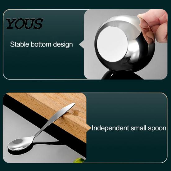Countertop Spice Storage Jars 304 Stainless Steel Jar Set, Seasoning Container with Glass Lid Refillable Condiment & Spoon, Rustproof