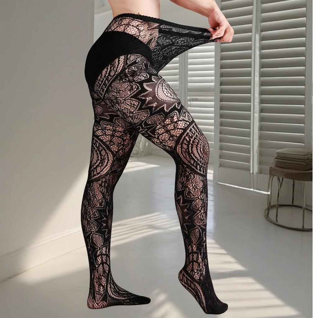 Schwarze Sexy Mädchen Fischgrätstrümpfe Spitze Strümpfe Jacquard Spitze Durchbrochen Gothic Punk Lolita Strumpfhosen Elastizität Strümpfe