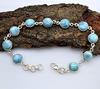 925 Sterling Silver Larimar Bracelet Sky Blue Color Round Cabochon Shape Natural Larimar Link Bracelet Gift for Women (19.77 Cts)