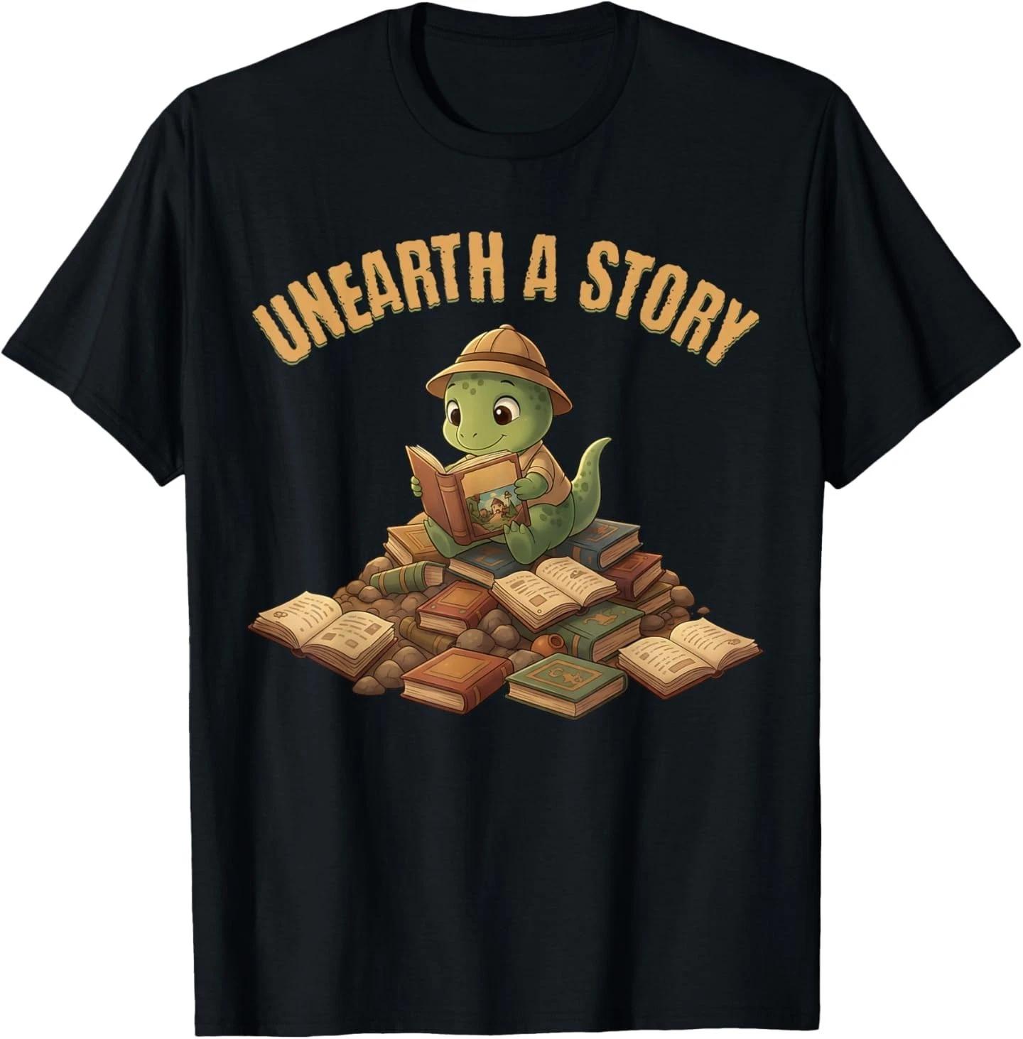 

Unearth a Story Dinosaur Reading Books Summer 2026 T-Shirt 4XL
