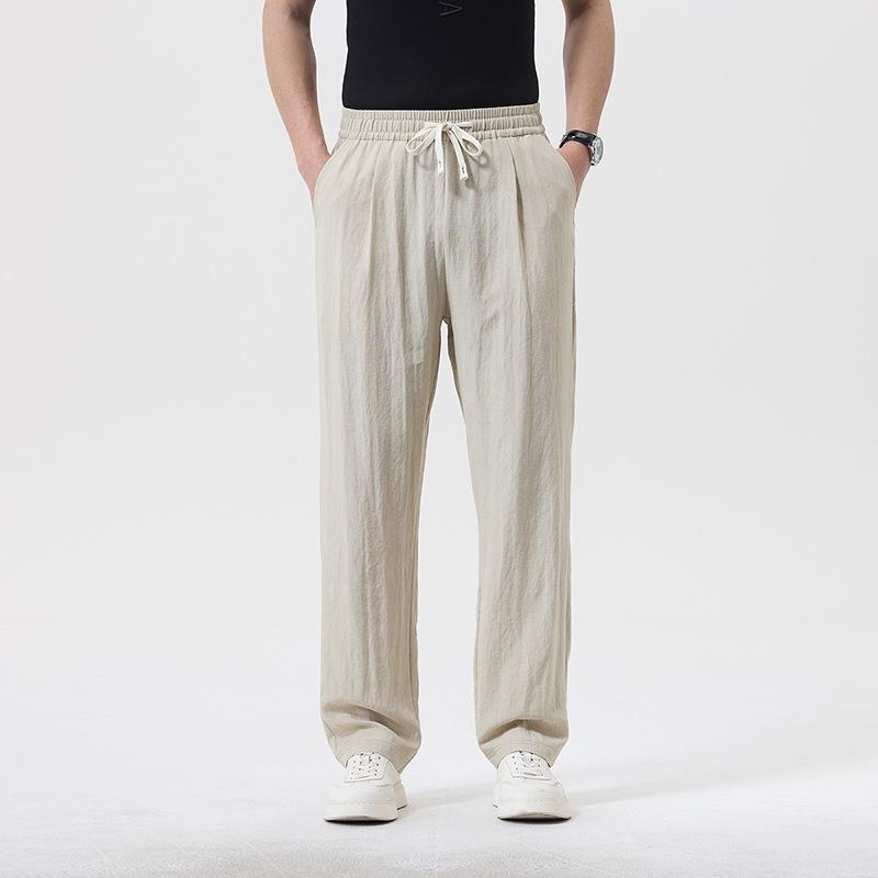 Men Loose Linen Pants Elastic Waist Drawstring Casual Long Trousers M