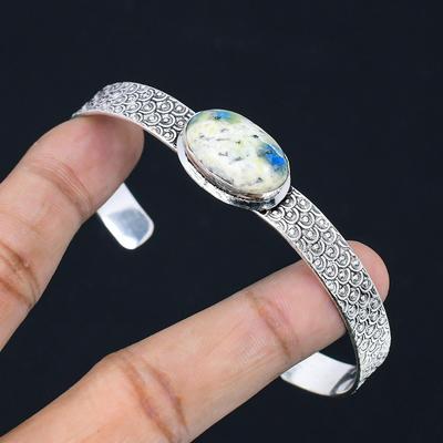 Natural K2 Jasper Gemstone 925 Sterling Silver Bangle Adjustable For Girls