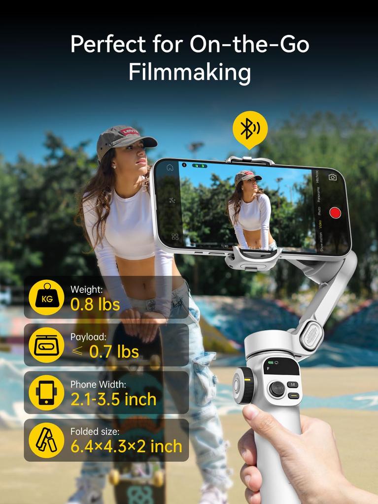 AOCHUAN Smart X2 iPhone Gimbal Stabilisator 3-Achsen mit OLED-Display KI-Tracking 7,8 Zoll Verlängerungsstange 280 Panorama-Vlog-Telefon Weiß