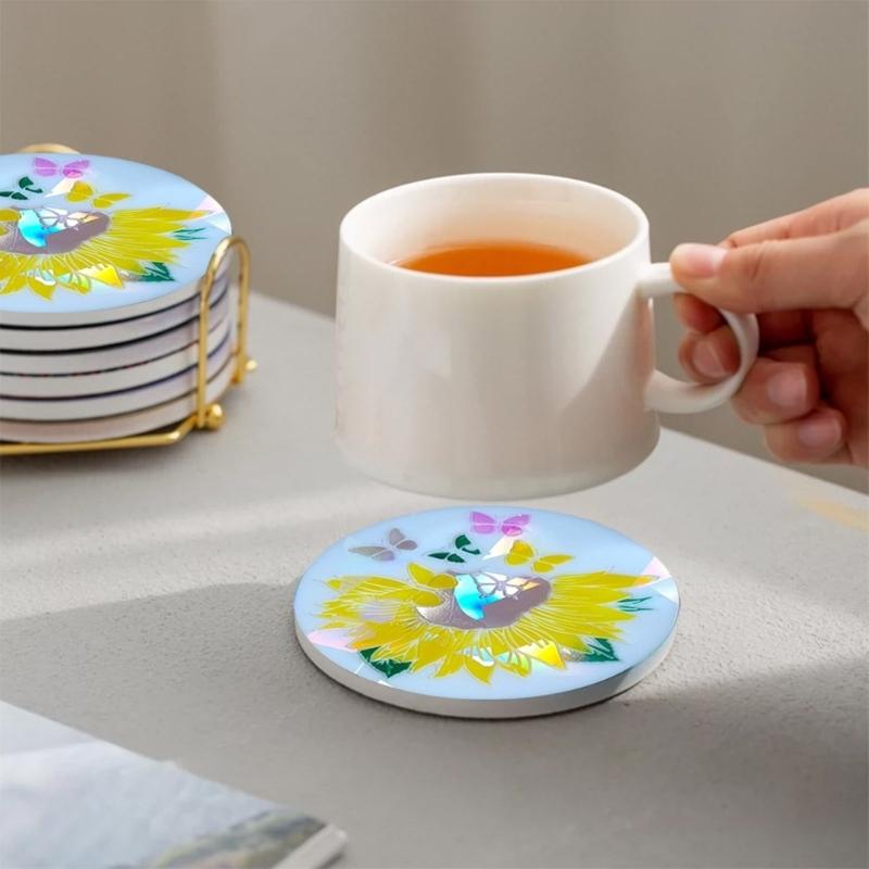 Vielseitige Silikonharzformen Holografische Becher-Tablett-Form Blumenmuster Untersetzerformen für DIY Harzguss-Bastelarbeiten