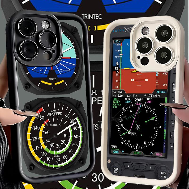 Flugzeuginstrumenten-Cockpit-Radar-Handyhülle für iPhone 16 17 Air 16E 15 Pro Max 14 Plus 13 12 Mini Hülle Weiche Silikonhülle Lustig