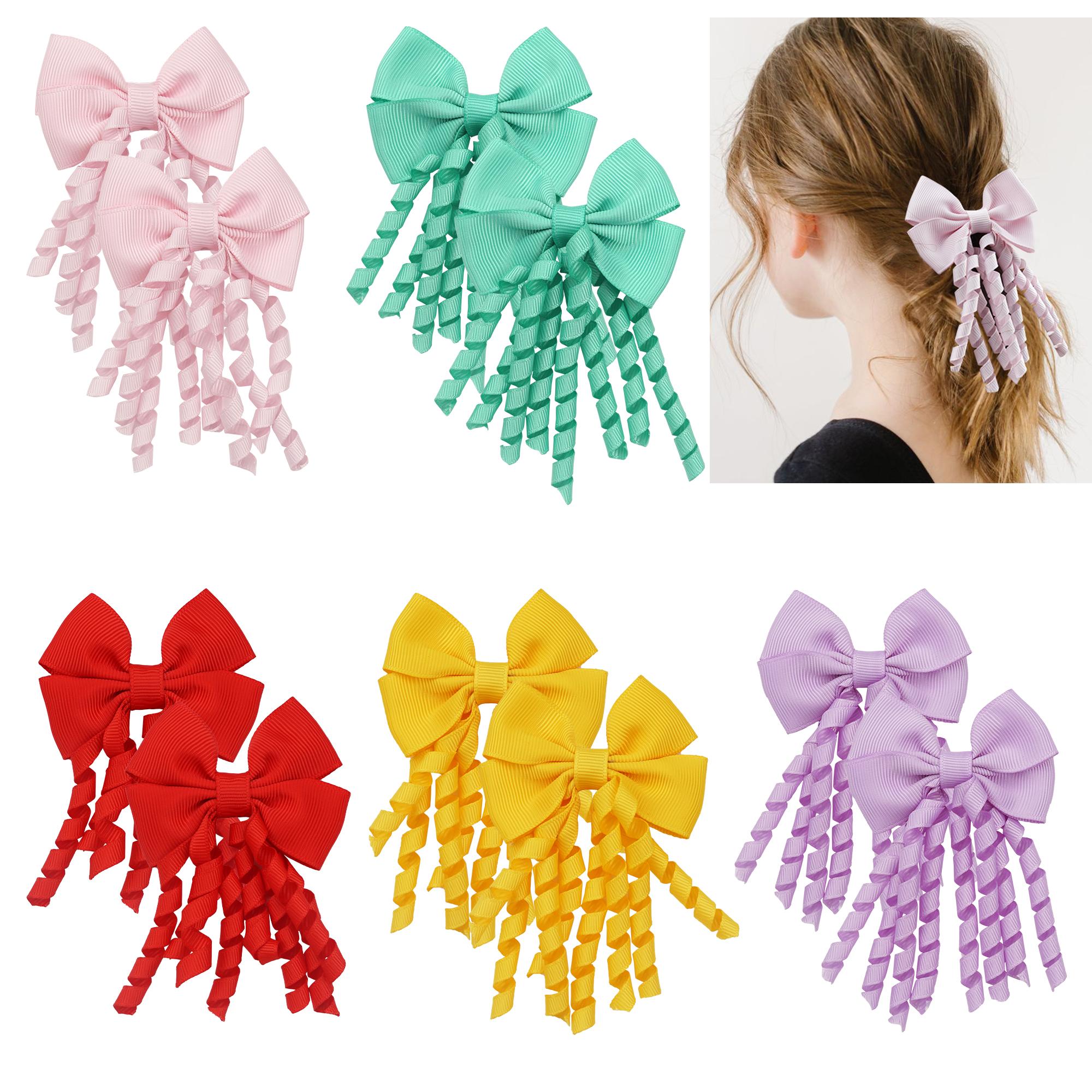 

10 шт 5 пар Заколки для волос для маленьких девочек с бантами 2,5 дюйма Лента гросгрейн Кудрявые бантики для волос коркер заколки
