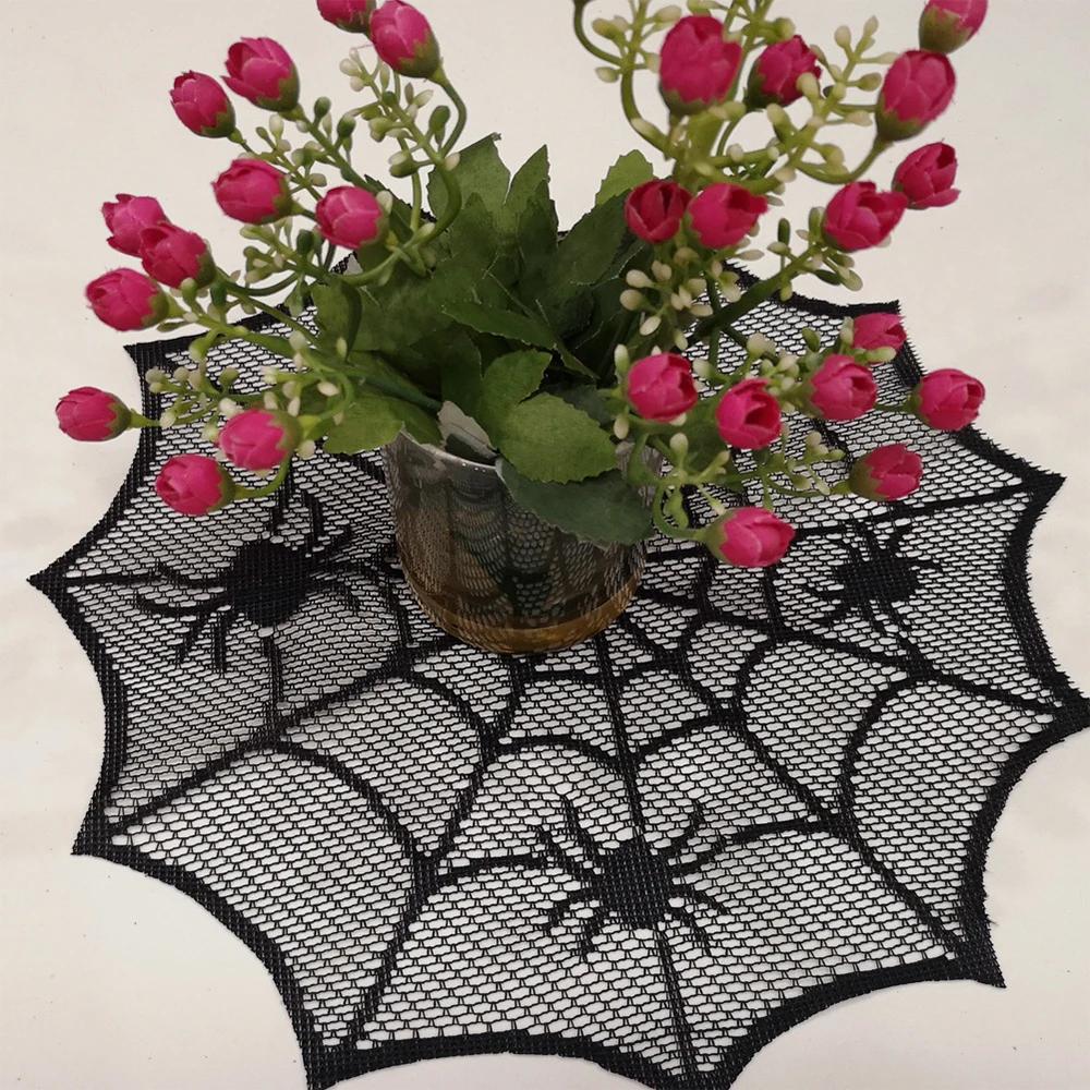 Runtow 1pc Halloween Spider Web Placemats ,Heat Insulation Halloween Placemats ,Spider Web Table Mats for Halloween Table Decor