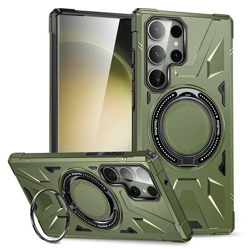 Armor Magsafe futrālis priekš Samsung Galaxy S24 Ultra S23 Plus S23 FE A15 A54 A14 statīva gredzens magnētiska gredzena turētāja aizsargstatīvi kickstand cove