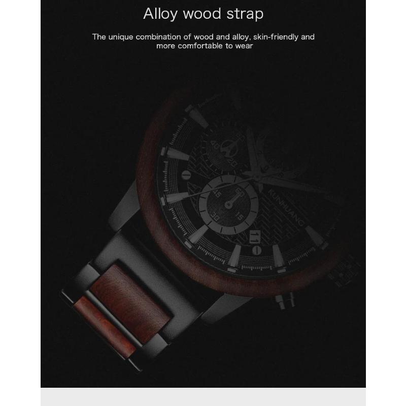 Wood Watches Luxury Luminous Multi-function Wooden Men's Chronograph Quartz Retro Watch Fashion Sport Timepieces