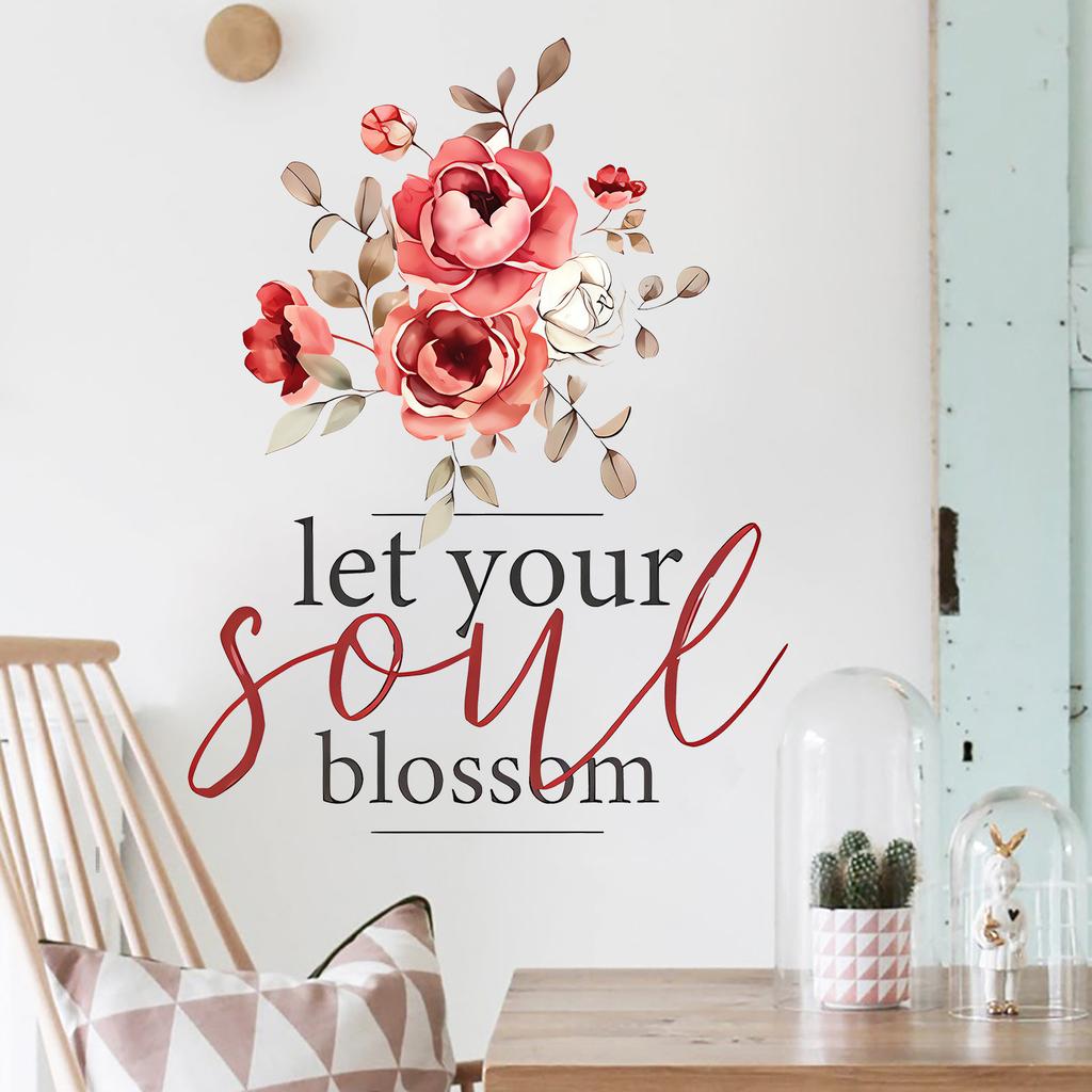 Creative Pink Rose Quotes Wall Sticker for Bedroom Living Room Study Home Decoration
