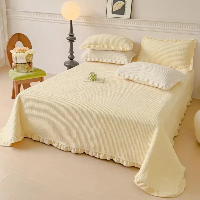 Copriletto di lusso in puro cotone 2024, lavaggio ad acqua, coperta copriletto a tinta unita, lenzuolo in cotone spesso, copriletto in pile