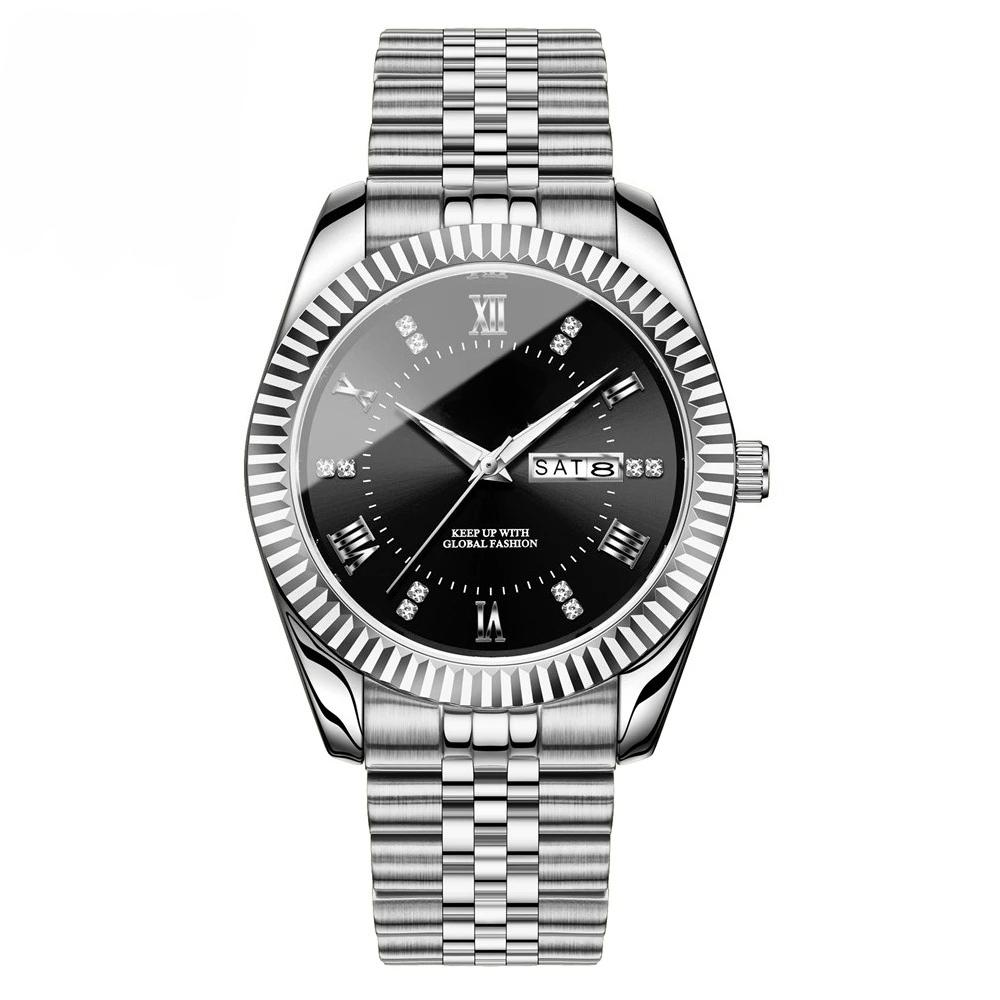 Armbanduhr für Herren Edelstahl Datum Quarz Uhr Wasserdicht Leuchtend Lässige Uhren