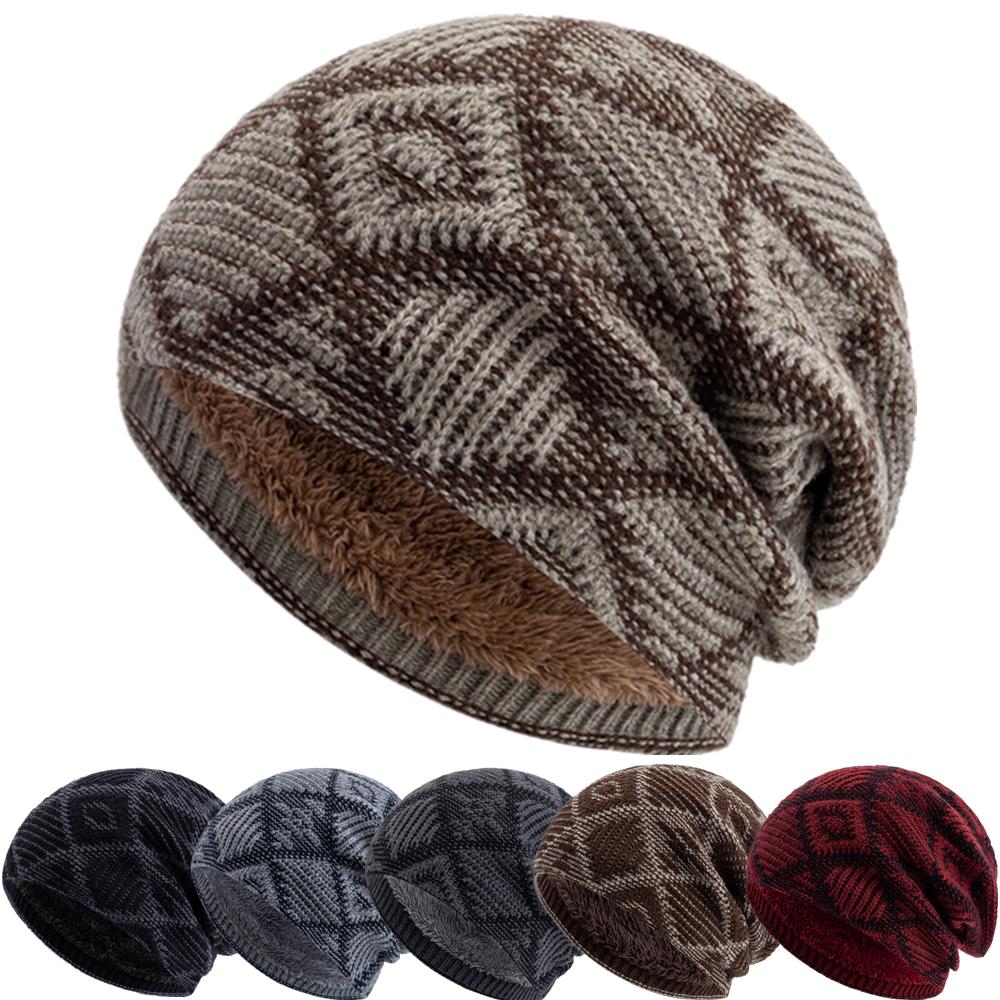 Unisex Fashion Winter Dandy Hats Geometric Figure Style Knitted Hats For Men Women Beanie Cap Outdoor Plush Fur Lining Warm Hat