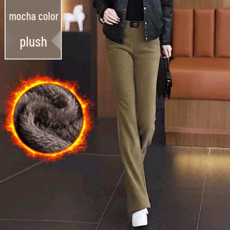 

New for 2025, women s fleece-lined micro-flared pants: trendy, versatile, fashionable, warm, casual horseshoe style for autumn/winter. L