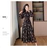 Korean Style Floral Ruffled Dress - Sweet Vacation, Waist-Cinching, Long Frilly Edge Design