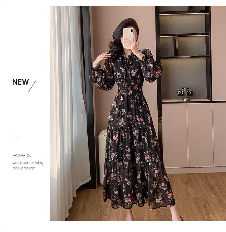 Korean Style Floral Ruffled Dress - Sweet Vacation, Waist-Cinching, Long Frilly Edge Design