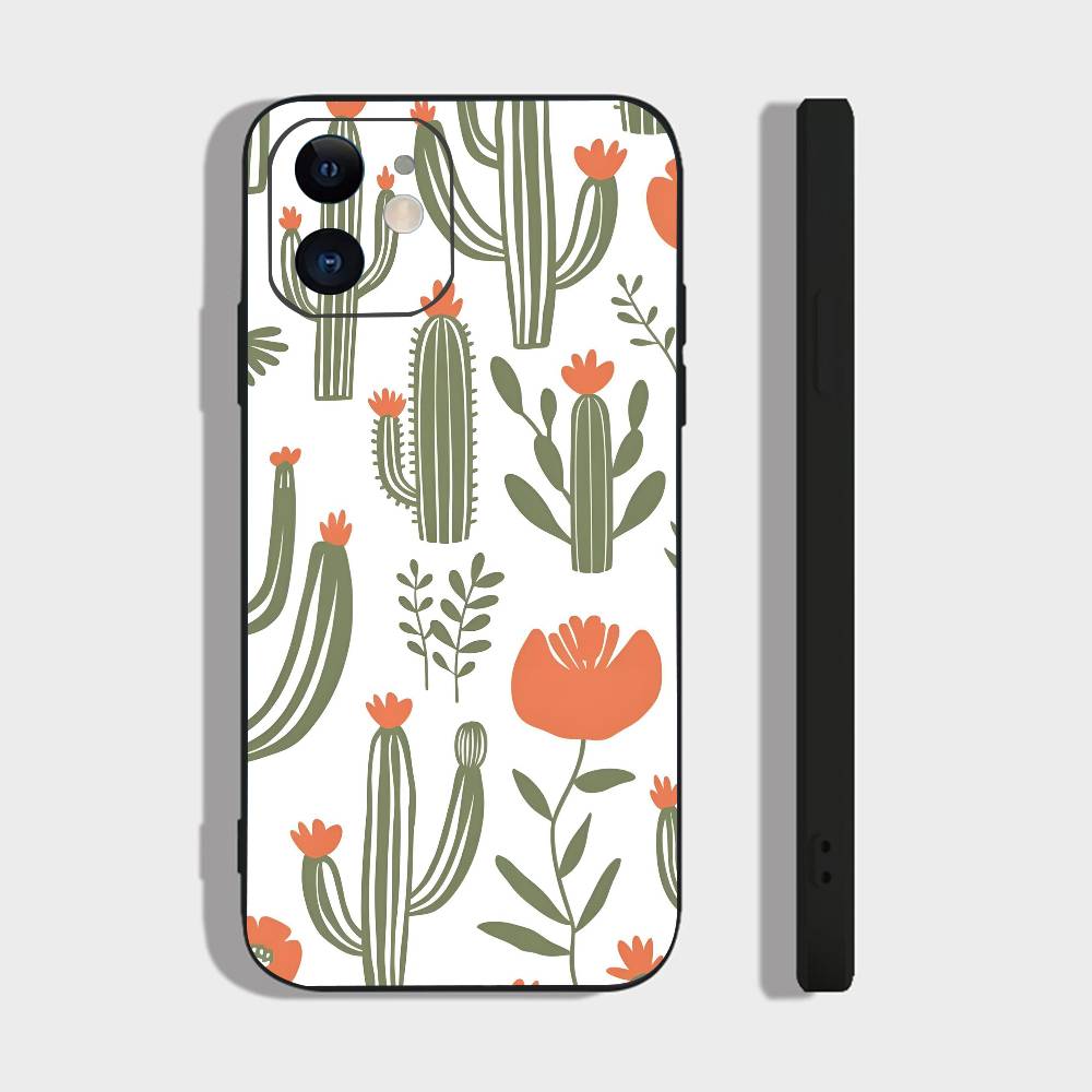 Art Flower For IPhone 15 16 14 Plus 13 12 11 17 Pro Max 17 Air Black Soft Phone Cover