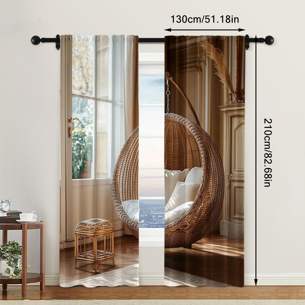 2pc,  Window Drapes Basket 100% Polyester,Without Electricity Wall Decor for Indoor Use
