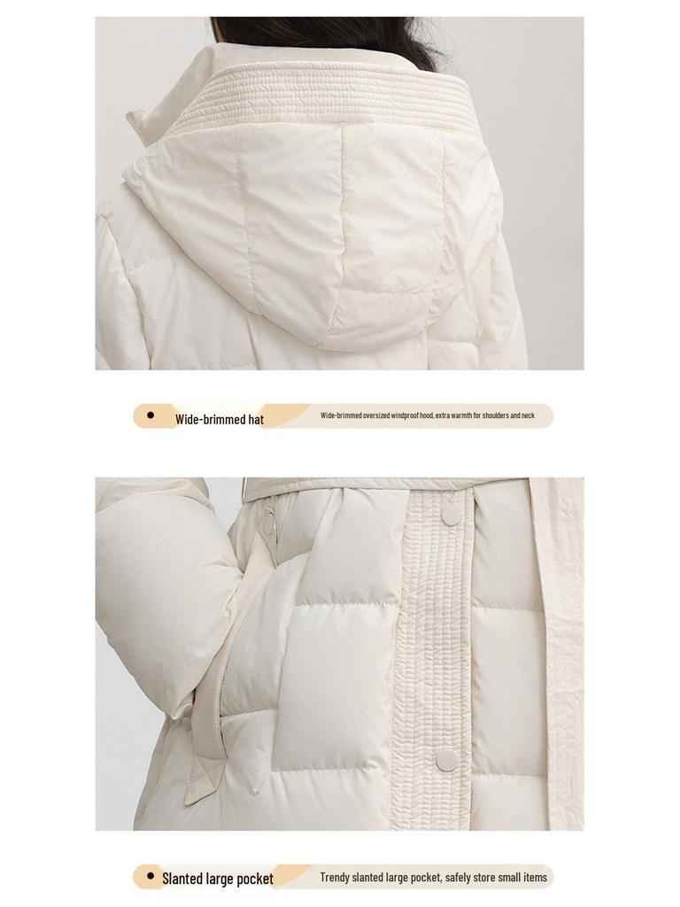 Maillard Women's Mid-Length Hooded Down Coat - Thick, Cold-Proof Winter Outerwear