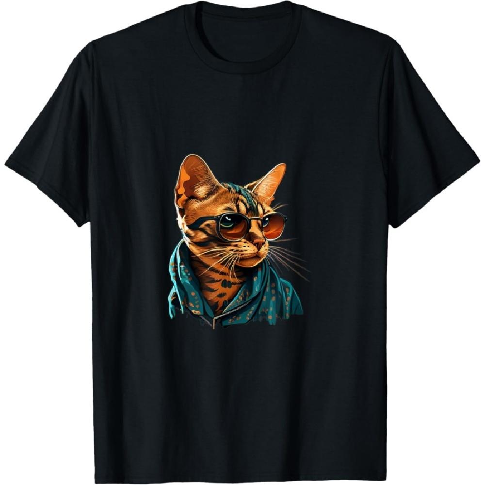 Funny Bengal Cat with Sunglasses T-Shirt S