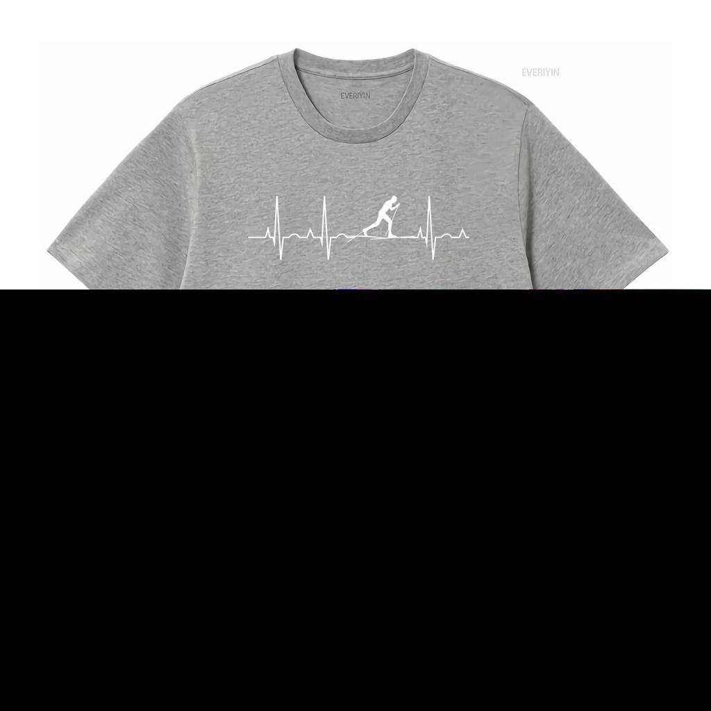 Heartbeat Cross Country Skiing T Shirt for Men and Women EKG Pulse Skier Ski Snow Lover Design vintage Washed Slightly