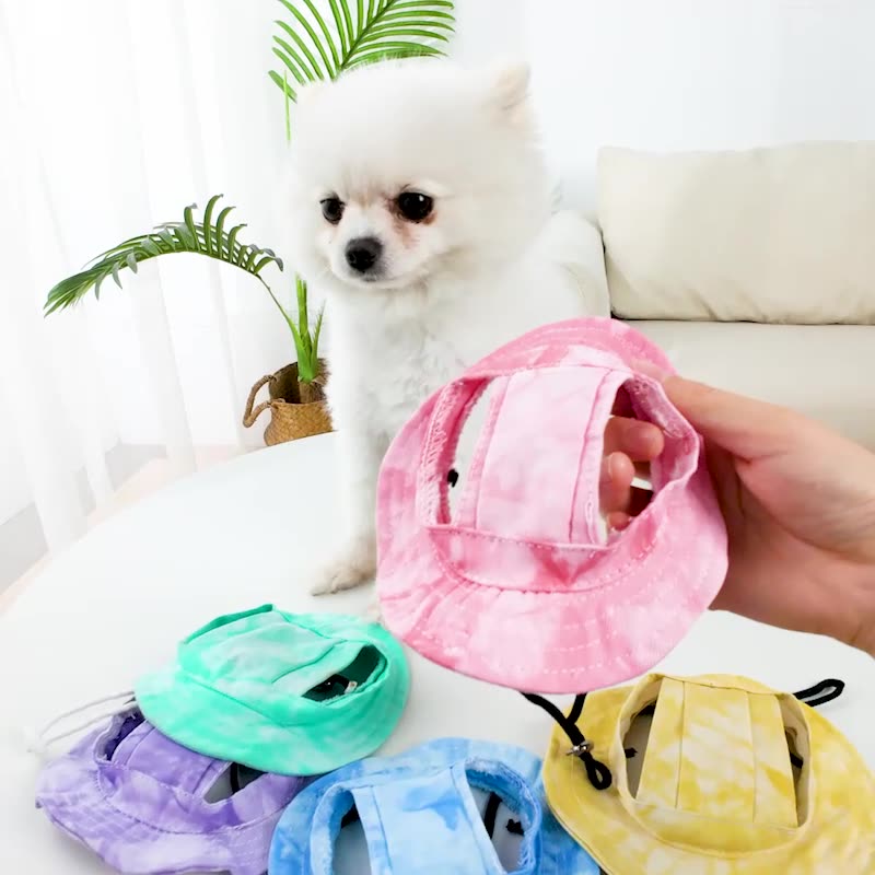 Dog Sun Hat With Ear Holes - Adjustable Tie-Dye Fisherman Hat For Sun Protection, Small To Medium Dogs