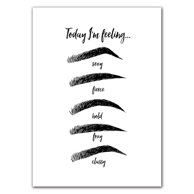 Black And White Fashion Girl Wall Art Pictures Lip Eyebrow Makeup Canvas Painting Beauty Quote Living Room Decor Painting HD3136