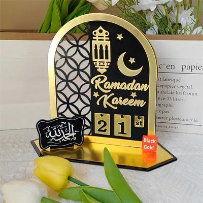 Černý Zlatý Akrylový Ramadanový Kalendářní Panel Stolní Ozdoba Eid Mubarak Odpočet Dárky Den Ramadánu Islám Muslimský Adventní Den 2024