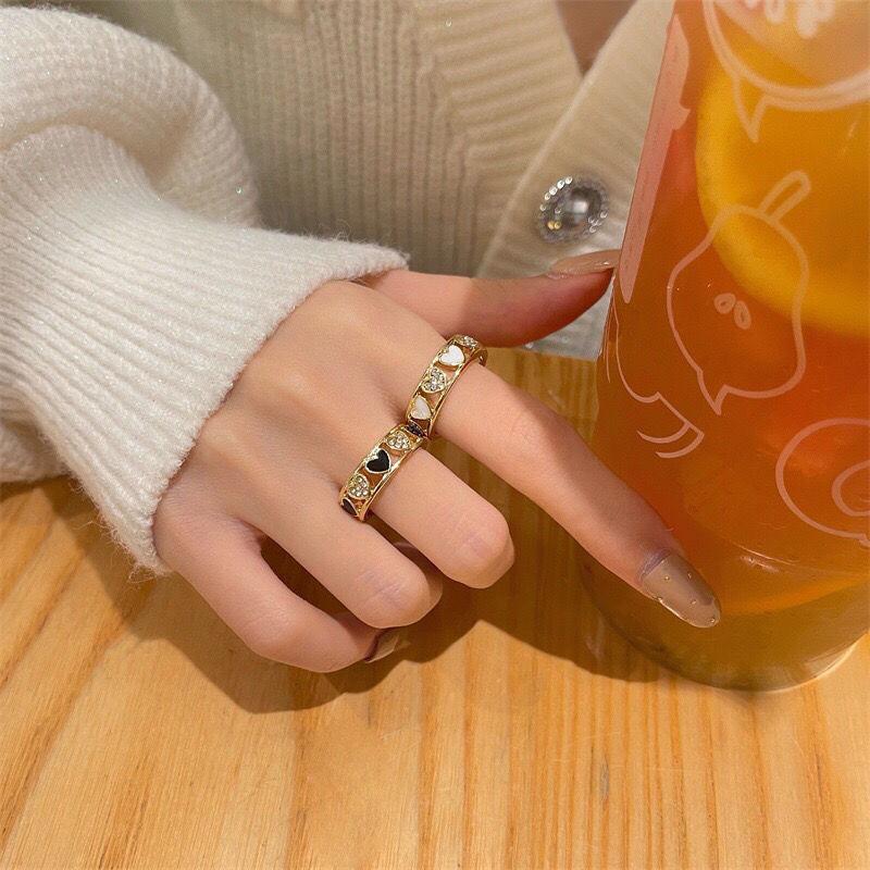 Love micro-inlaid Japanese ring women's ins tide niche design index finger ring opening adjustable ring new model