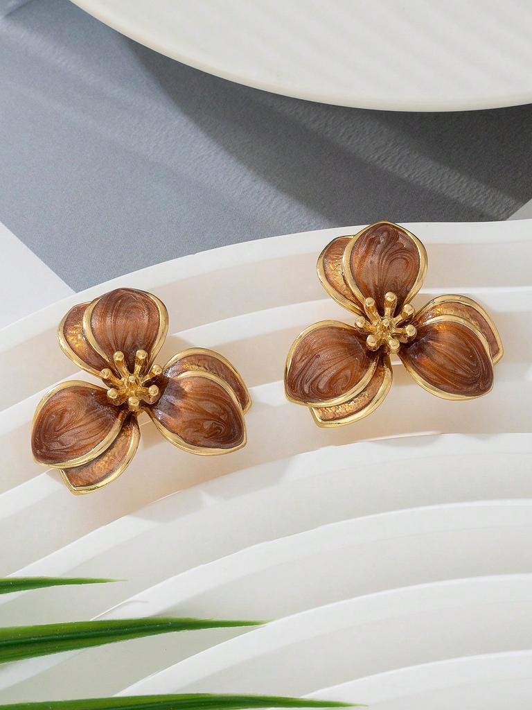1pair Lovely Seaside Floral Drop Stud Earrings For Women