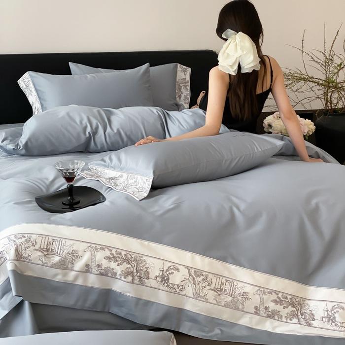 100 Long-Staple Cotton 4Pcs Set, High-End Jacquard Embroidery Bedding 4Pcs Set