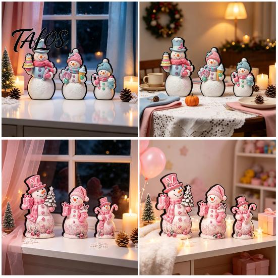 Christmas Village Display Pieces 3Pcs Wooden Tabletop Decor, Cute Snowman Gingerbread Man Figurines, Festive Figures Table Centerpiece, Rustic
