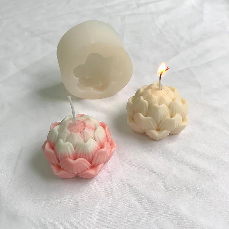 3D Lotus Candle Silicone Mold Diy Flower Scented Gypsum Decorative Handicraft Resin Cement Mold Handmade Soap-making Tools