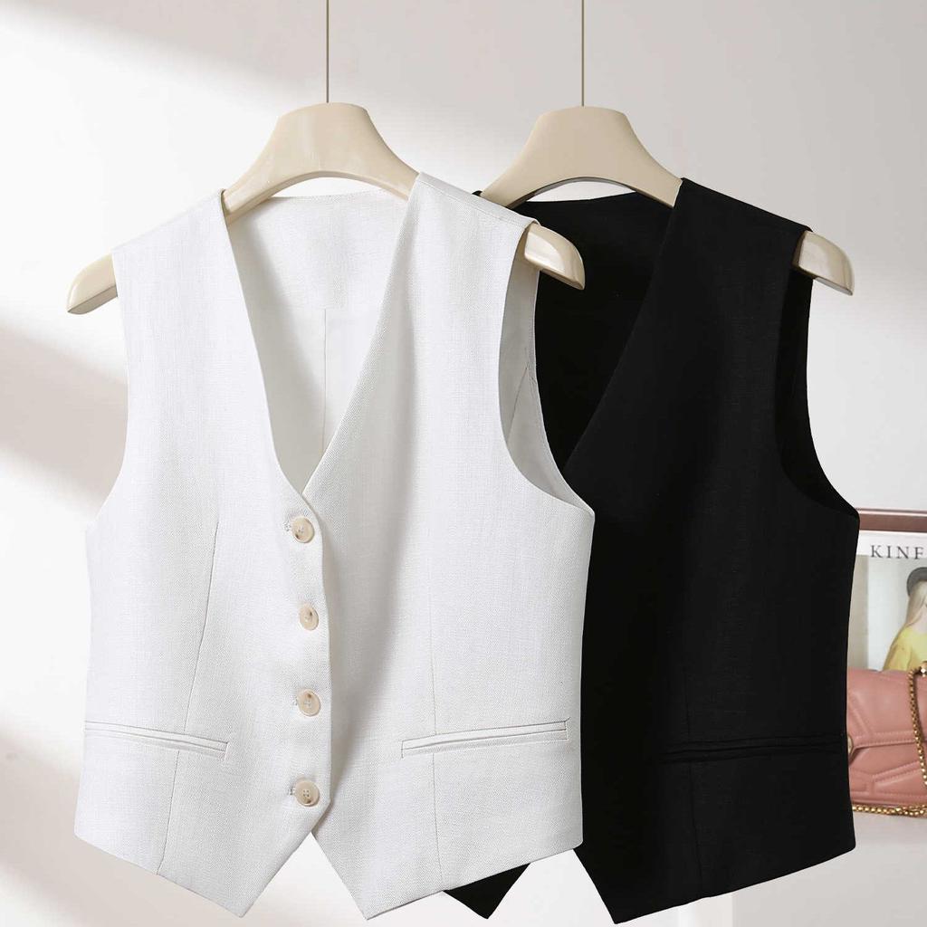 Gilet Femme Coupe Slim Sans Manches Court Veste de Costume Mince Printemps Automne Amincissant
