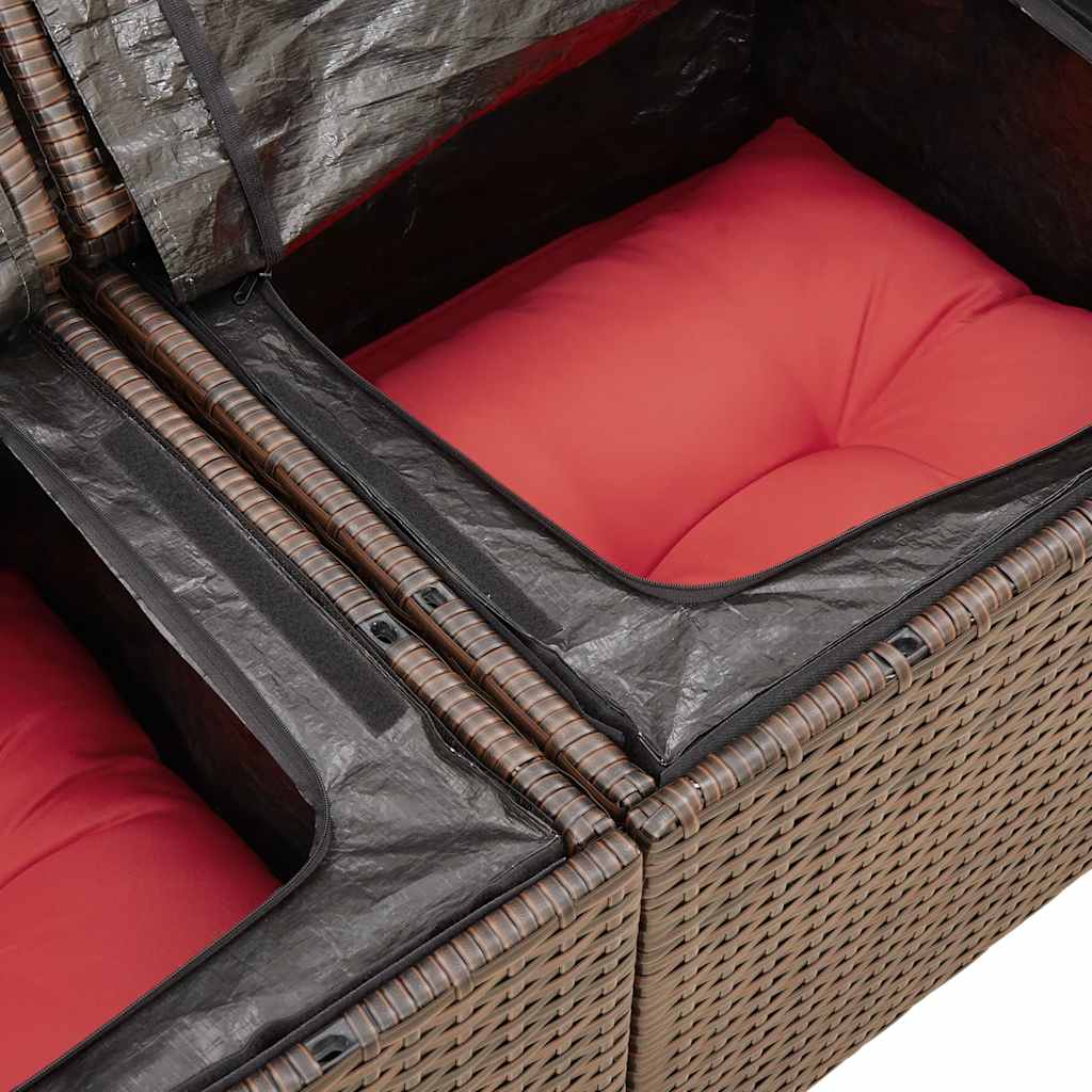 8 Piece Garden Sofa Set with Cushions Brown Poly Rattan