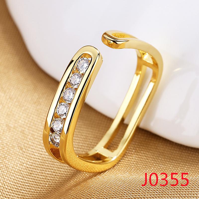 2026 18K Gold Plated Ring Women's Vintage Diamond Ins Simple French Light Luxury Index Finger Geometric Opening Irregular Ring Trend