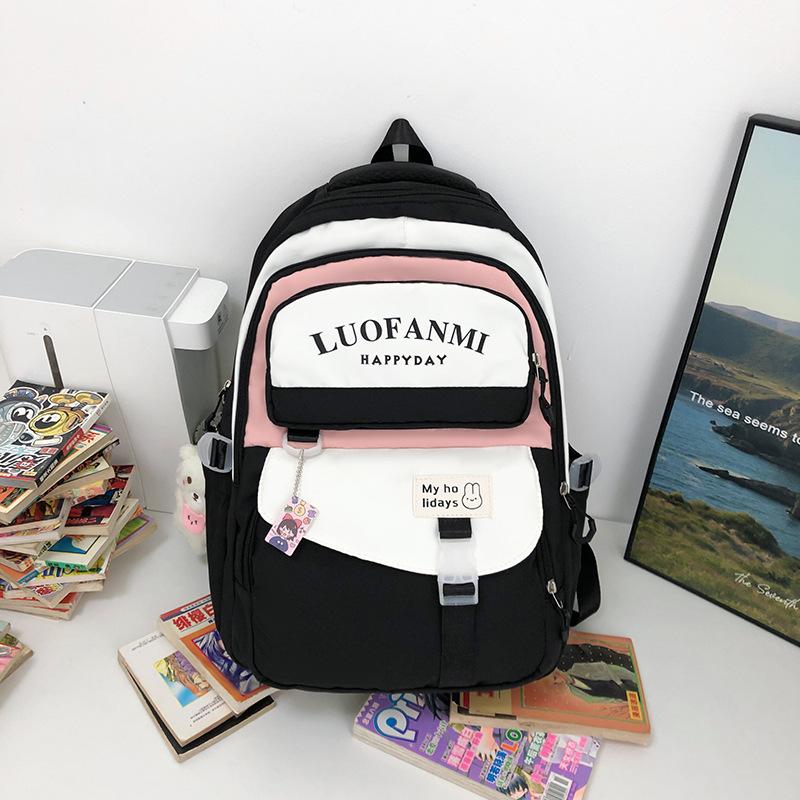 

School bag for female junior high school students in the school season, large capacity, fresh and cute, primary and secondary school students single package чорний