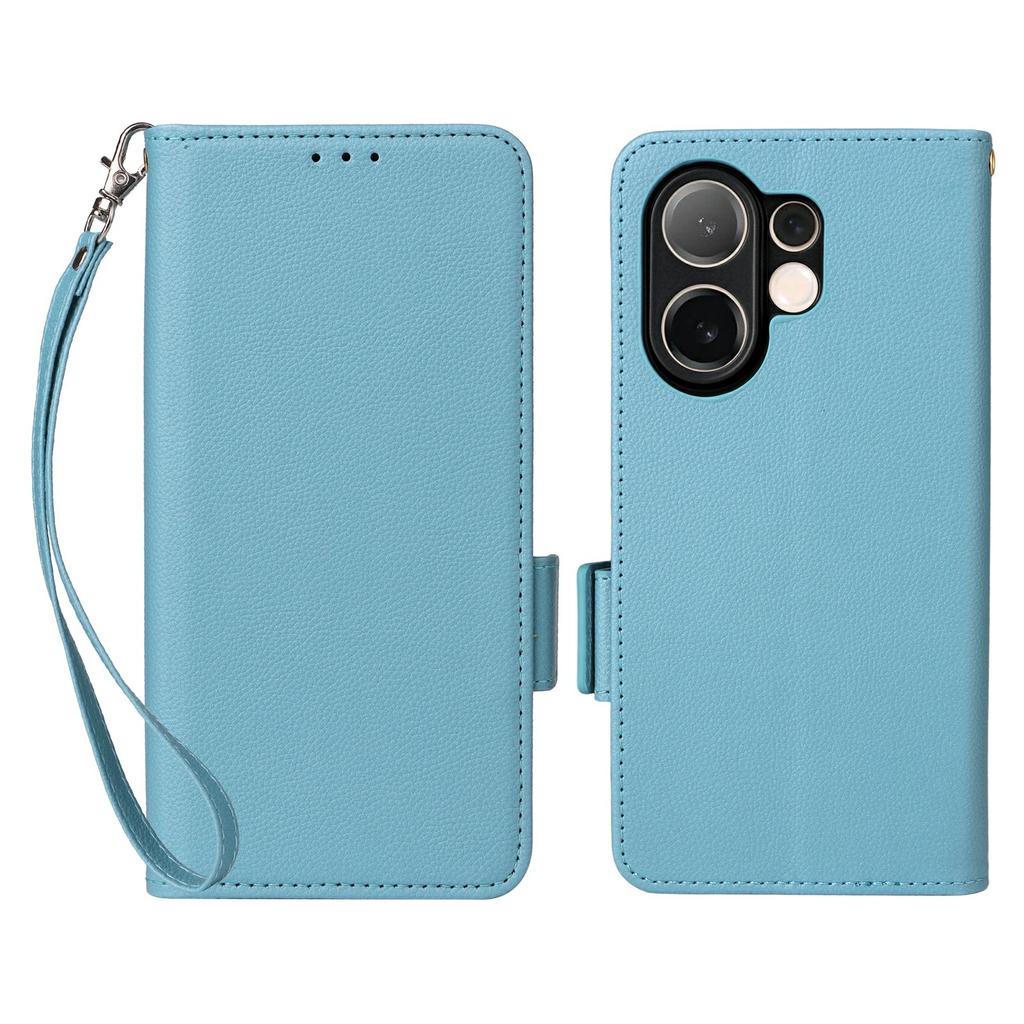 For Vivo V60 5G Case with Wrist Strap Litchi Texture PU Leather Wallet Phone Cover