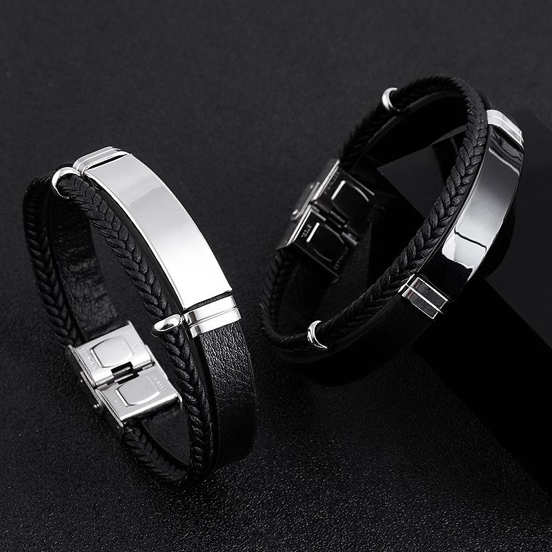Punk Custom Double Layer Leather Bracelet Men Logo Name Engrave Luxury Handmade Women Rope Id Bracelets Jewelry